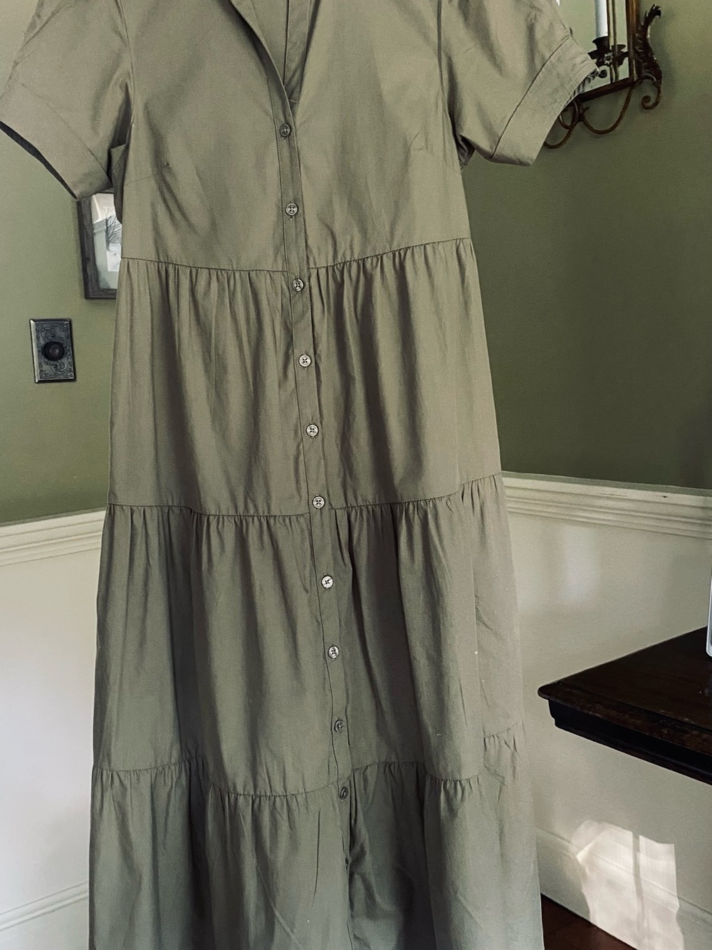 Calvin Klein khaki Green Button-Front Tiered Maxi Dress